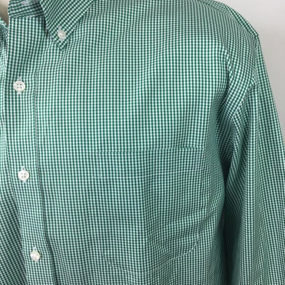 Land's End Mens Button Down Shirt Long Sleeve Green White Checker Office Size XL - Picture 4 of 13